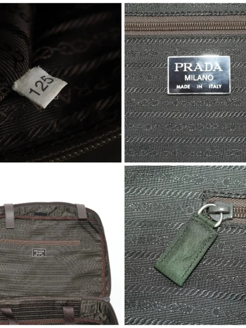 PRADA Business Bag Nylon Khaki Silver Auth ti3654